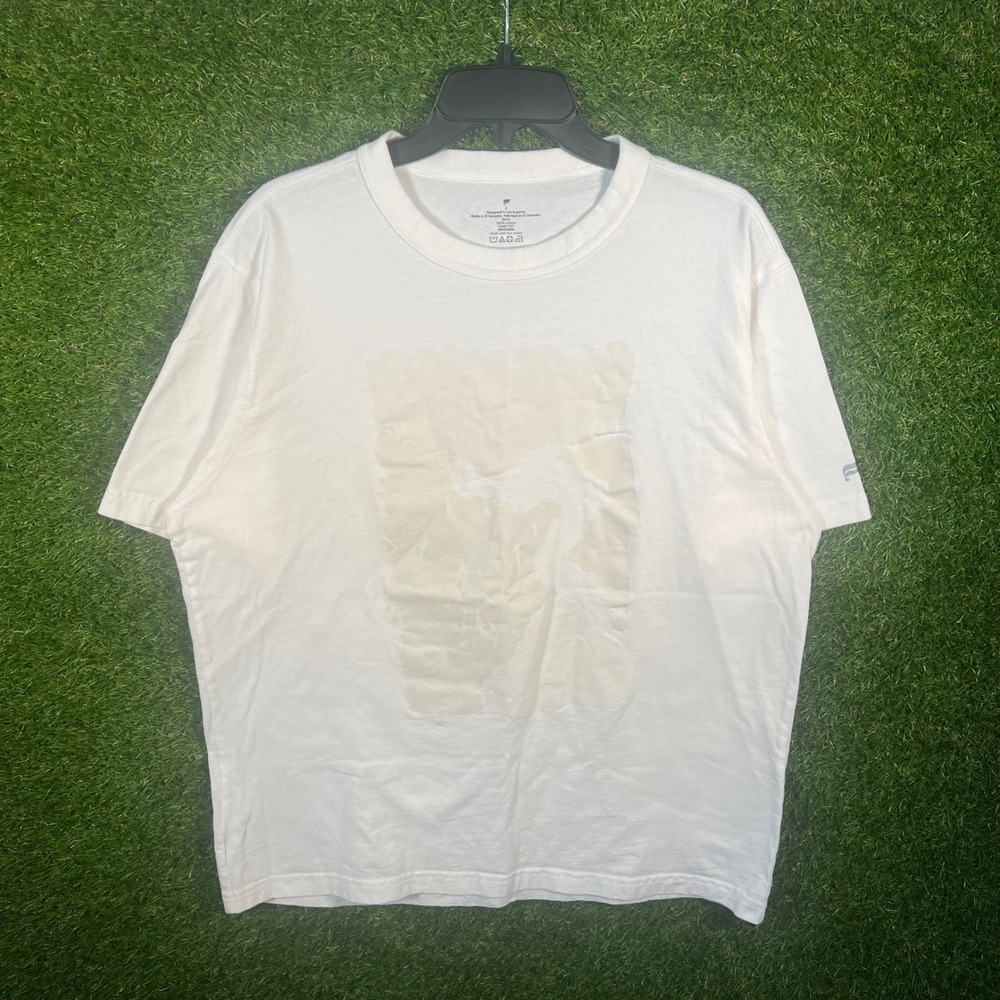 Fabletics Mens White Graphic T-Shirt Size Large Cotton Short Sleeve Crewneck